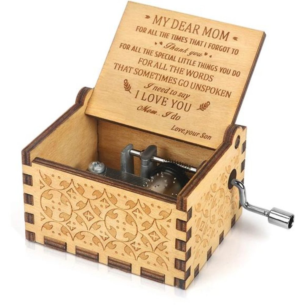 Music Box Hand Crank Engraved Musical Box-U R My Sunshine Mechanism Antique